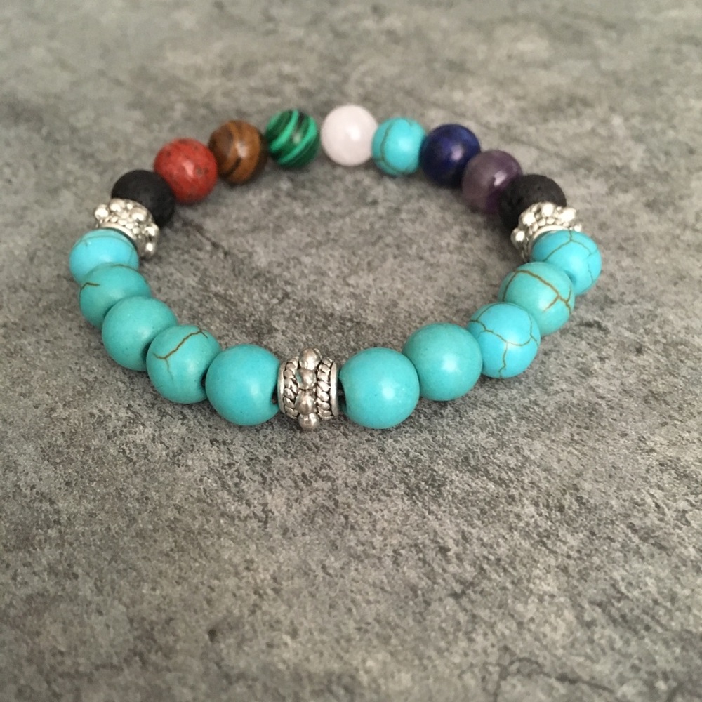 MORE COMING 7 Chakra Natural Stone Lava Elastic Br - Picture 3 of 5